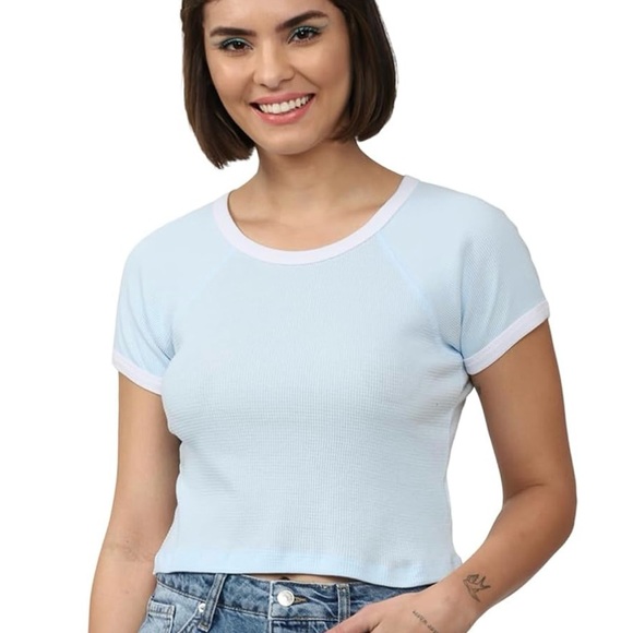 Forever 21 Tops - Forever 21 Womens S Solid Crop Top Light Blue